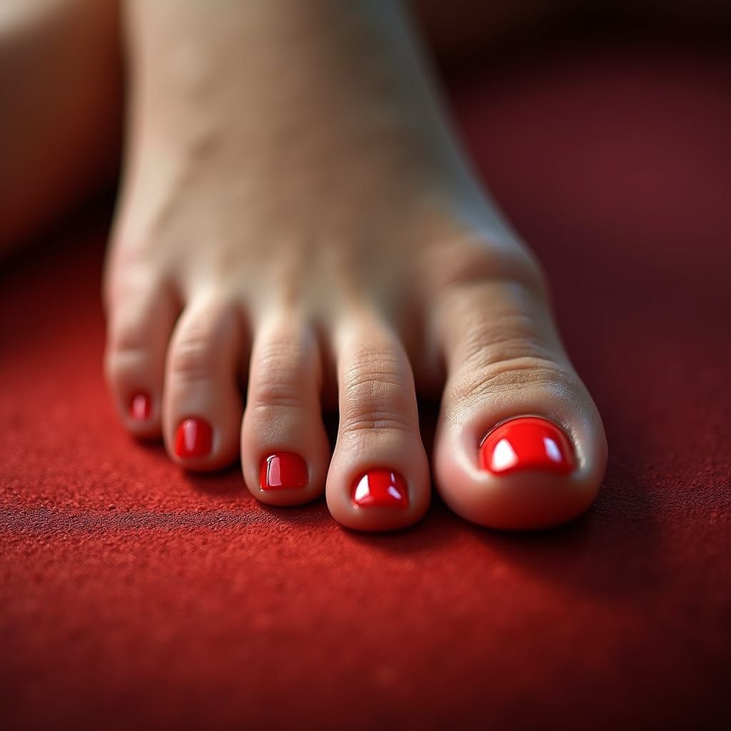 Red Pedicure Toes: Hyperrealistic Close-Up