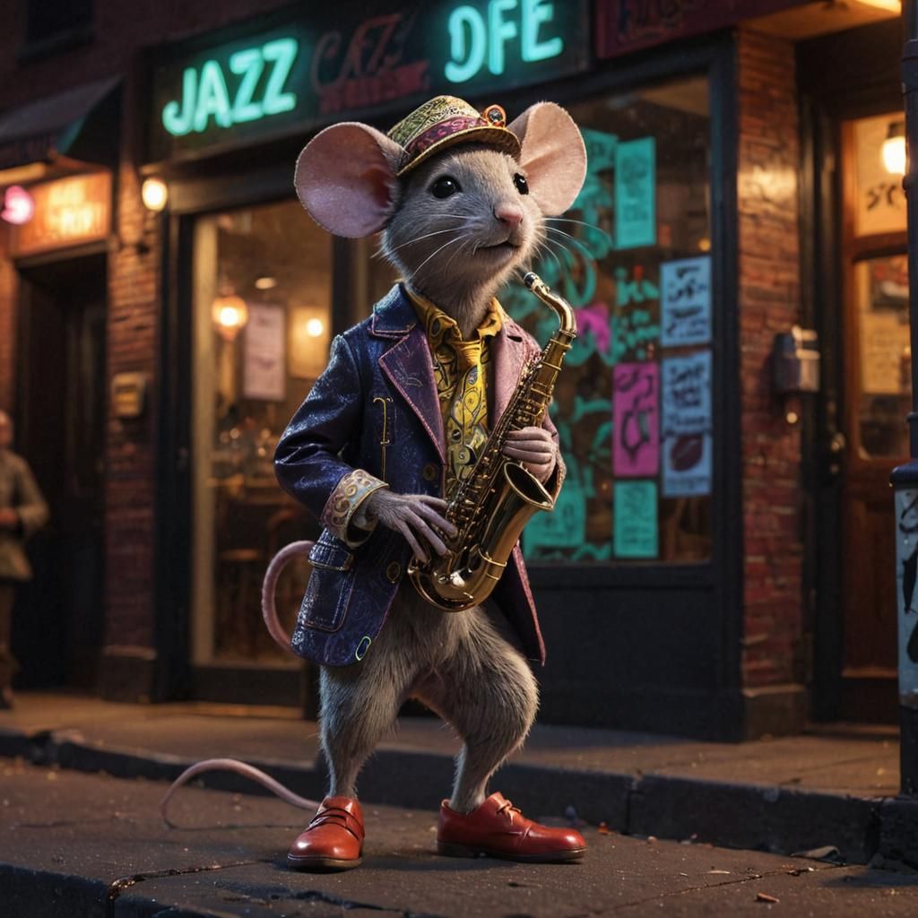 Neon Jazz Mouse in Retro Harlem Street Art