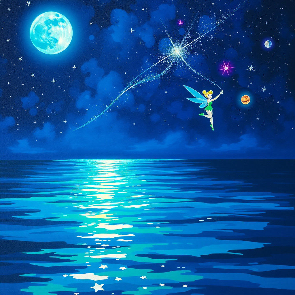 Enchanted Seascape with Tinkerbell in Abstract Style
