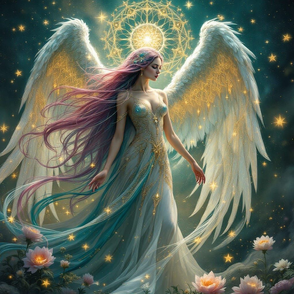 Hyper-Realistic Angelic Being in Celestial Holographic Lands...