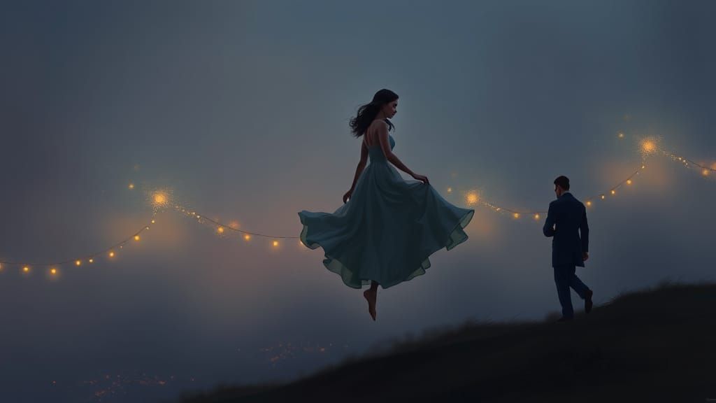 Woman Walking on Air in Dreamscape, Digital Art