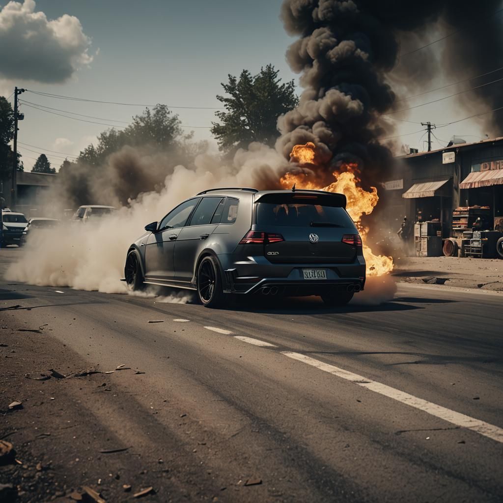 Widebody VW Golf 7R Drifting: Cinematic Digital Art