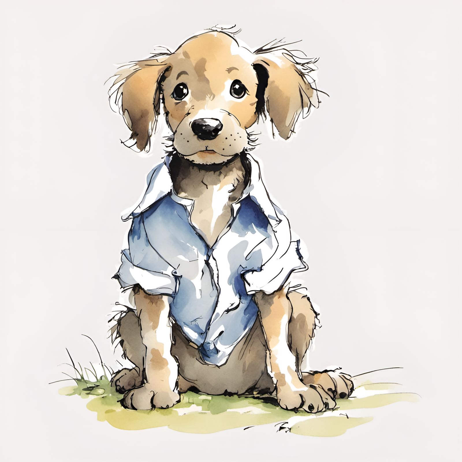 Humorous Puppy Portrait in Quentin Blake Style