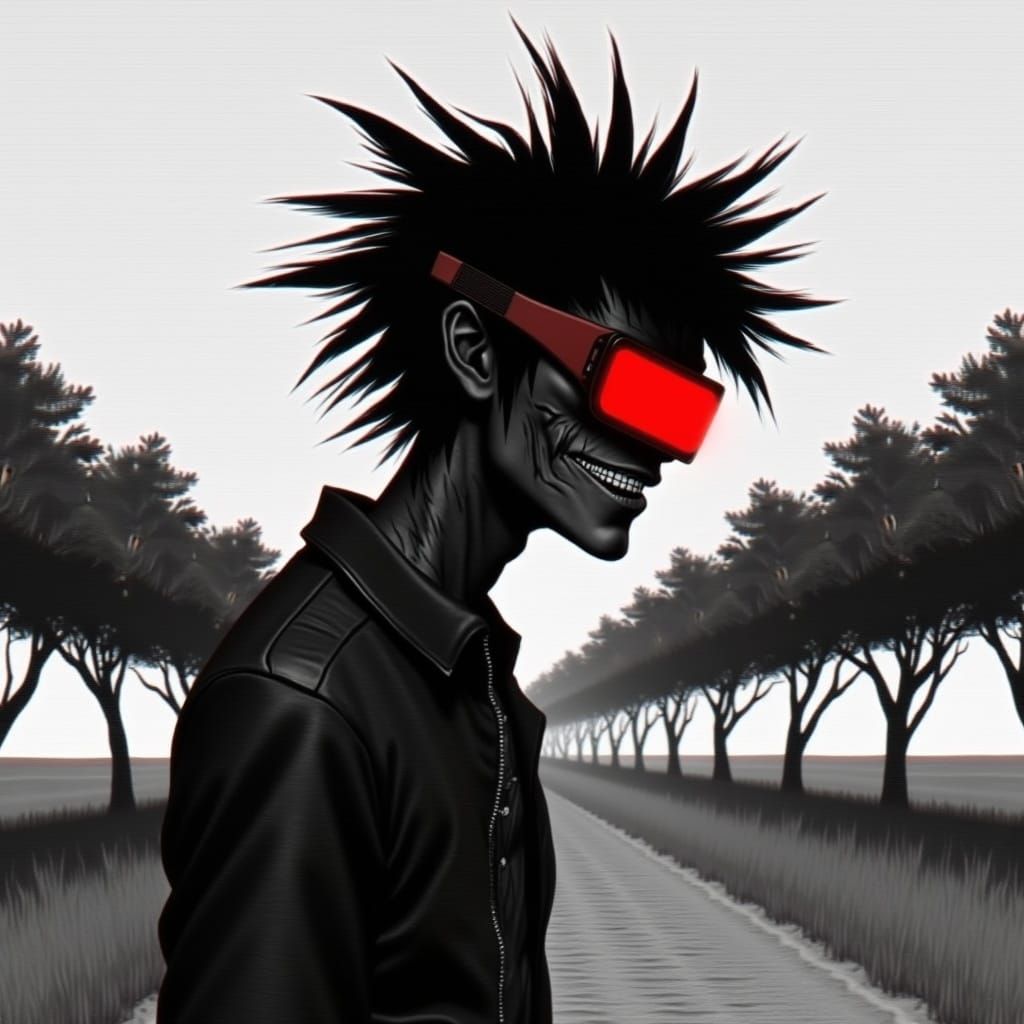 Manga Zombie with VR Glasses in Glitch Style