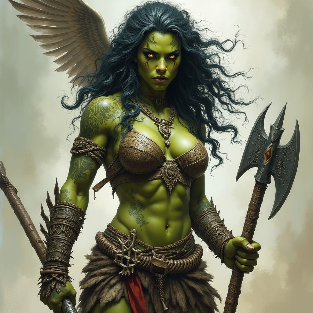 Fierce Female Orc Barbarian in Dark Fantasy Style