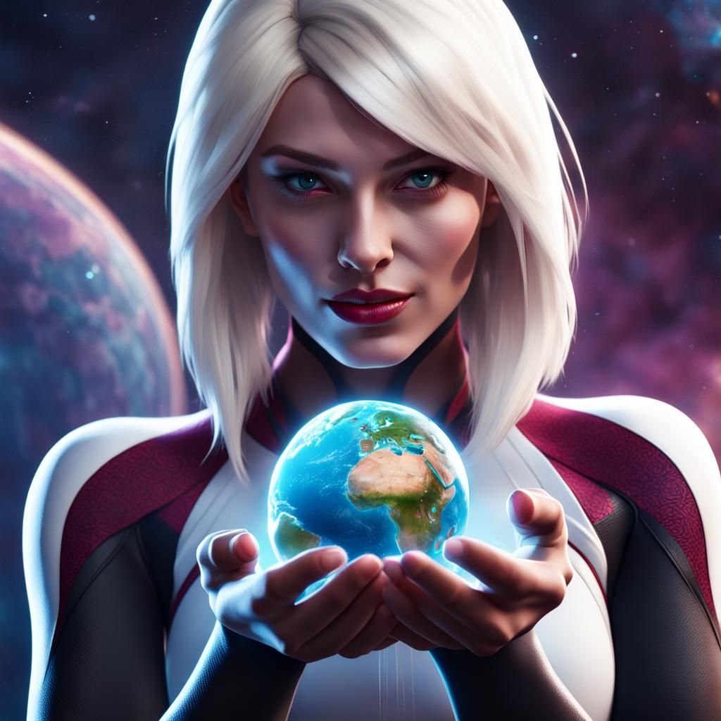 Spider-Gwen Giantess in Space, Digital Art