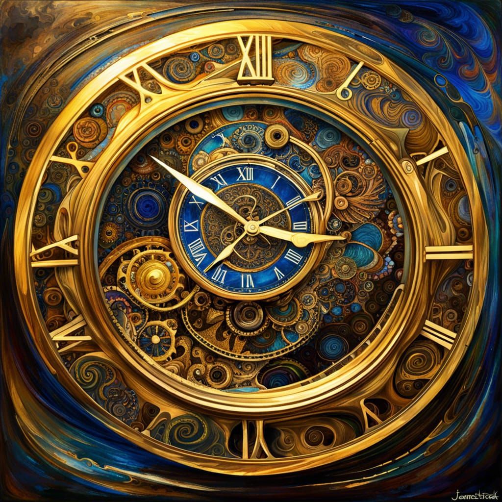 Clock-Covered TARDIS Time Machine in Psychedelic Swirls