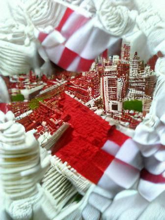 Red and White Cityscape: A Minimalist Vision