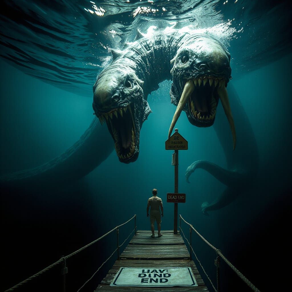 Giant Xenomorph Serpent Threatens Man in Ominous Scene