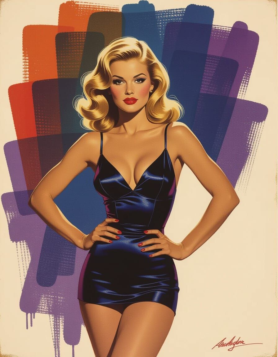 1950s Pin-Up in Mimeograph Aesthetic with Brushstrokes
