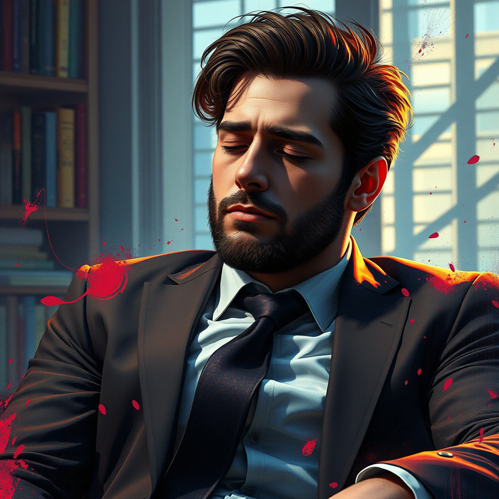 Man in Suit Sleeping: Detailed 8K Portrait