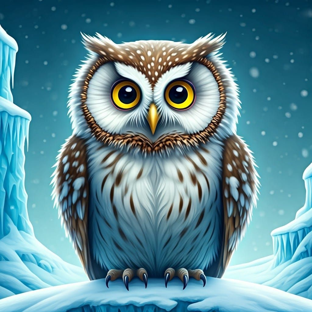 Friendly Winter Owl in Icy Landscape