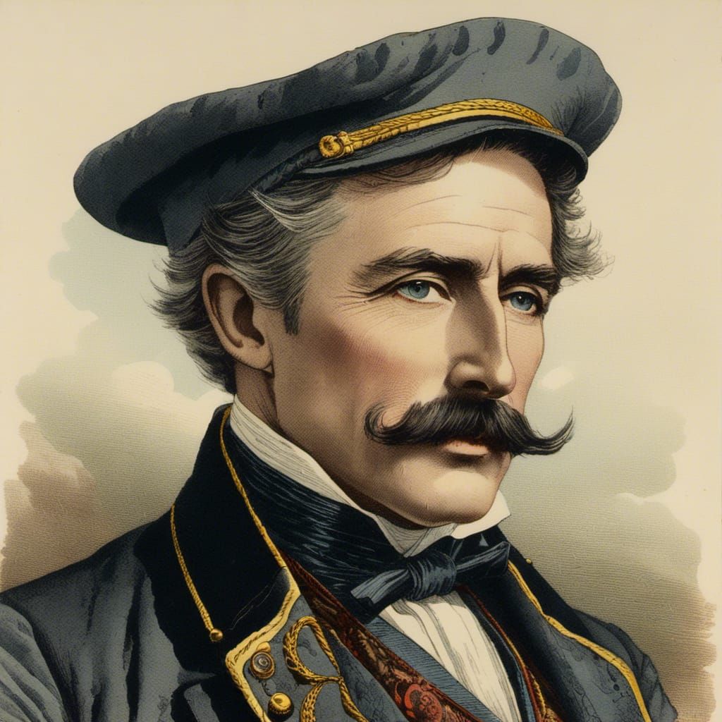 Nicola Tesla Portrait in Steampunk Watercolor Style