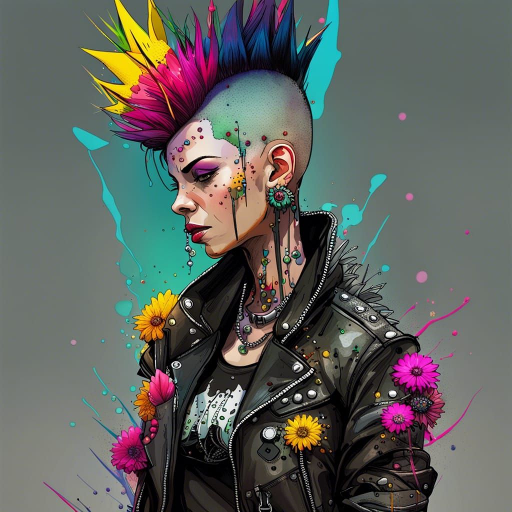 Cyberpunk Flower Punk Portrait in Atompunk Style
