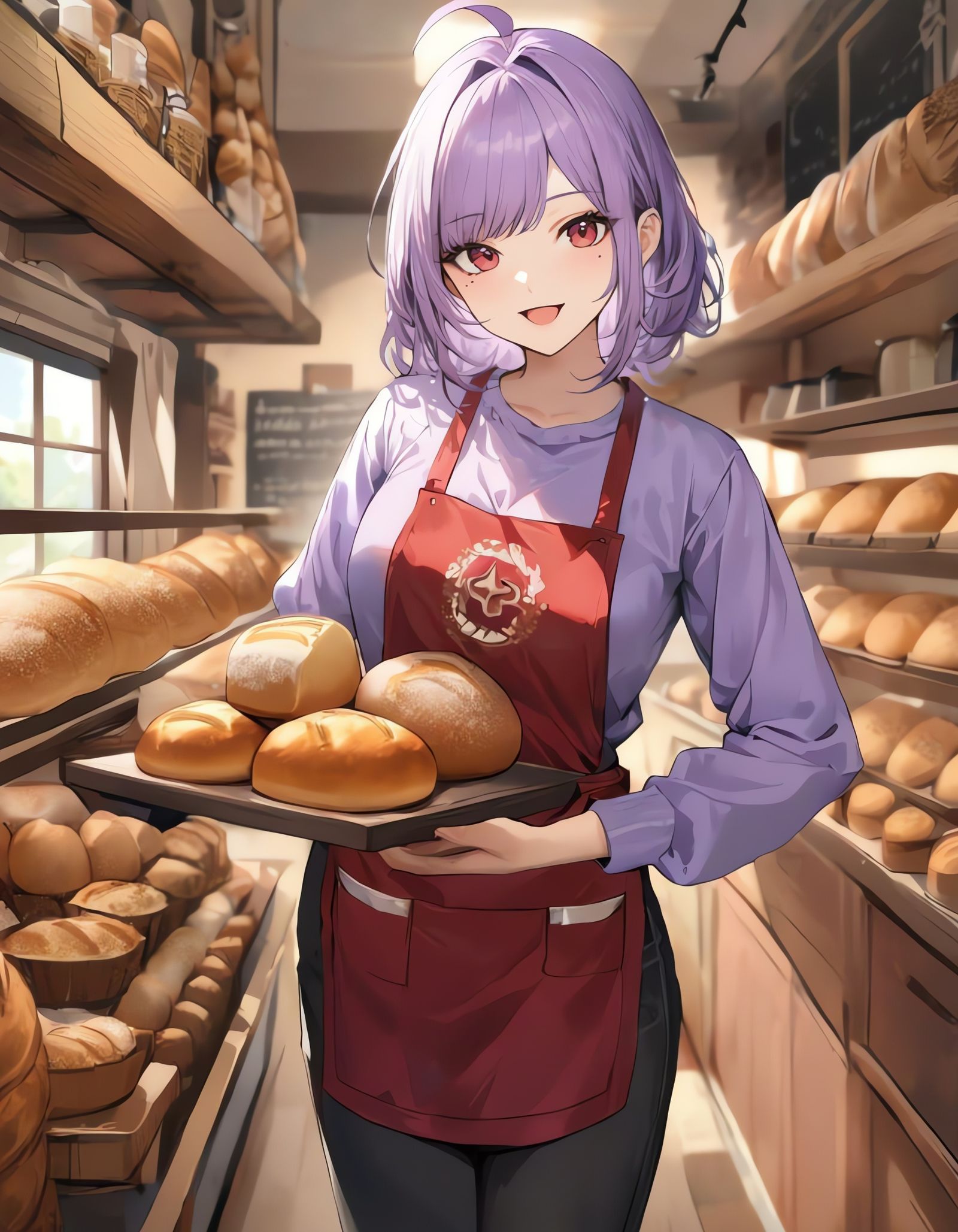 Joyful Baker Girl Smiles Brightly with Fresh Baked Goods