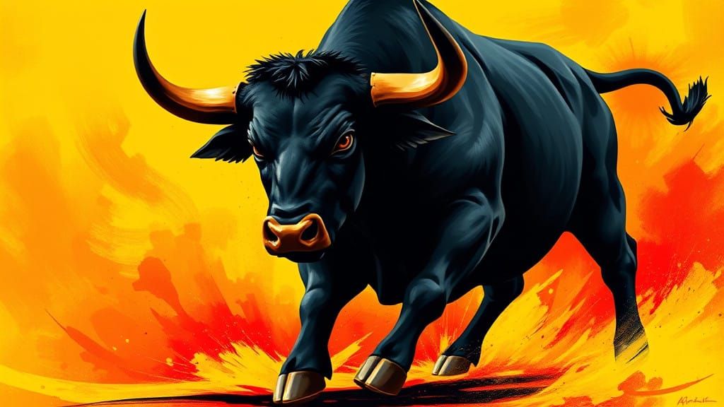 Spectacular Bull in Blazing Sunset, Adobe Illustrator-Style...