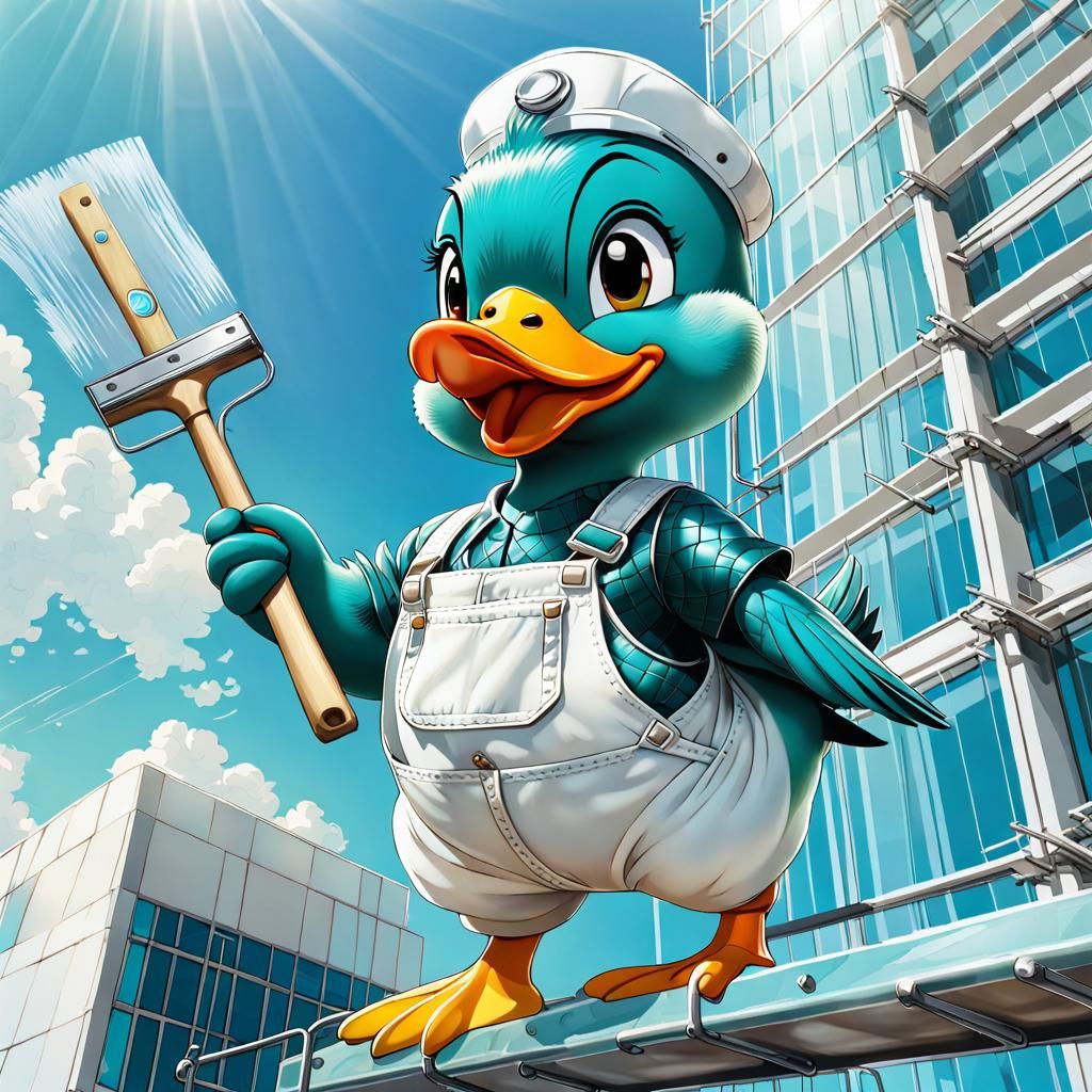 Chibi Teal Duck Window Washer Airbrush Art