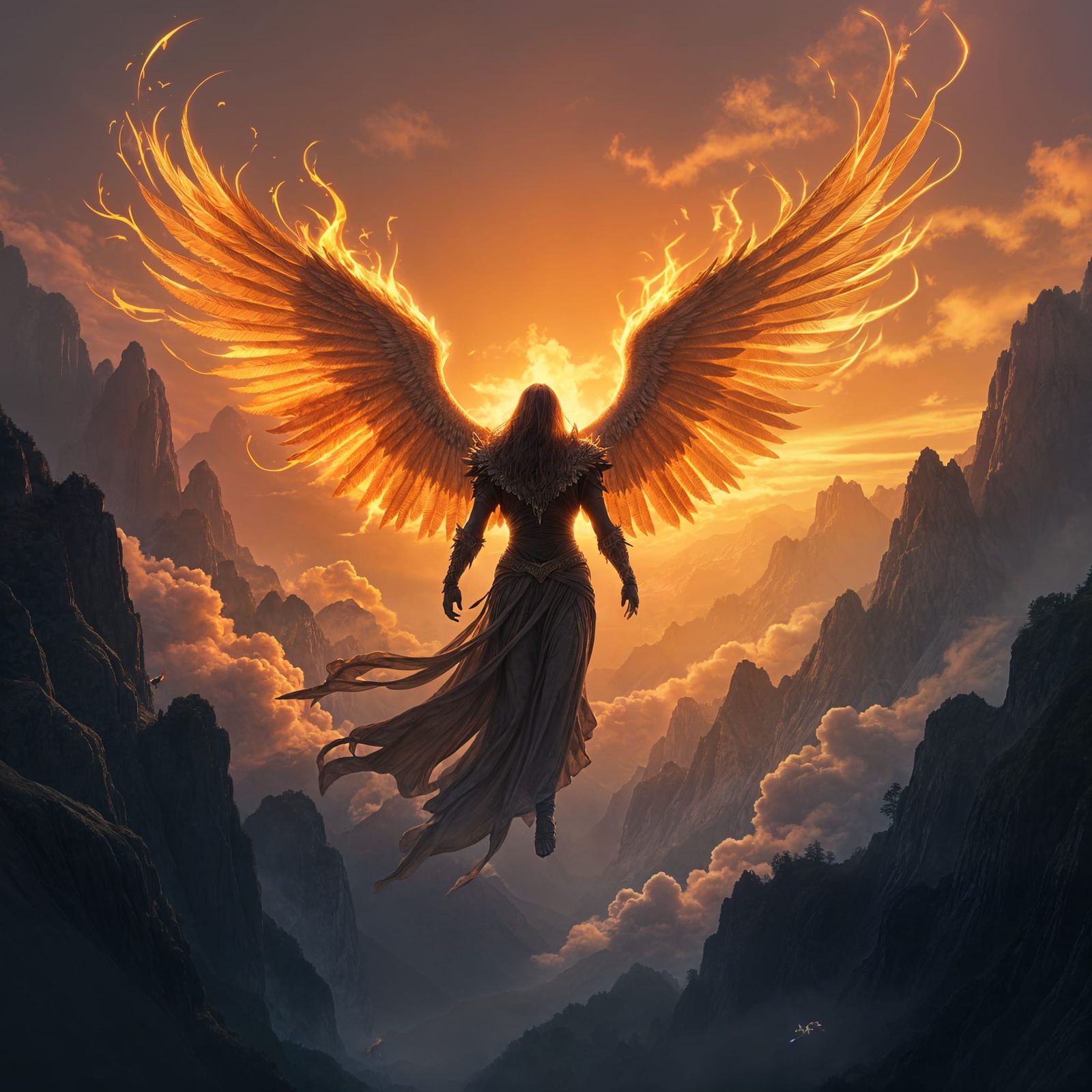 Fiery Angel Ascends Above Mystical Valley