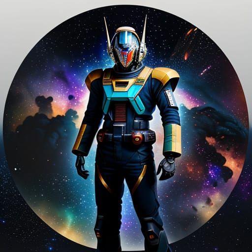 Gundam Pilot in Nebula-Filled Galaxy