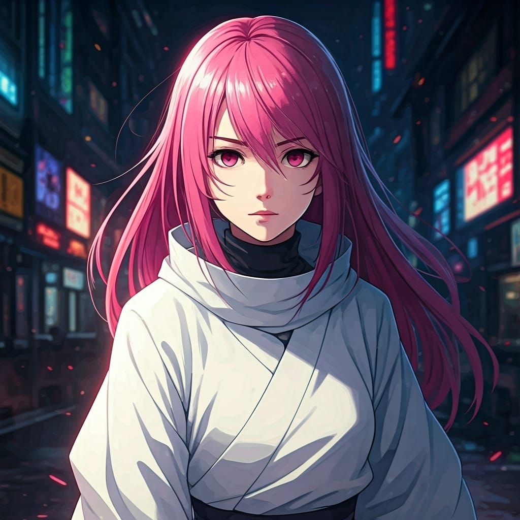 Cyberpunk Ninja with Pink Hair in Anime Style