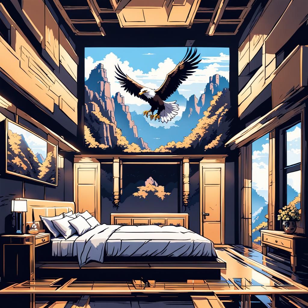 8-Bit Pixel Art Bedroom with Eagle Theme