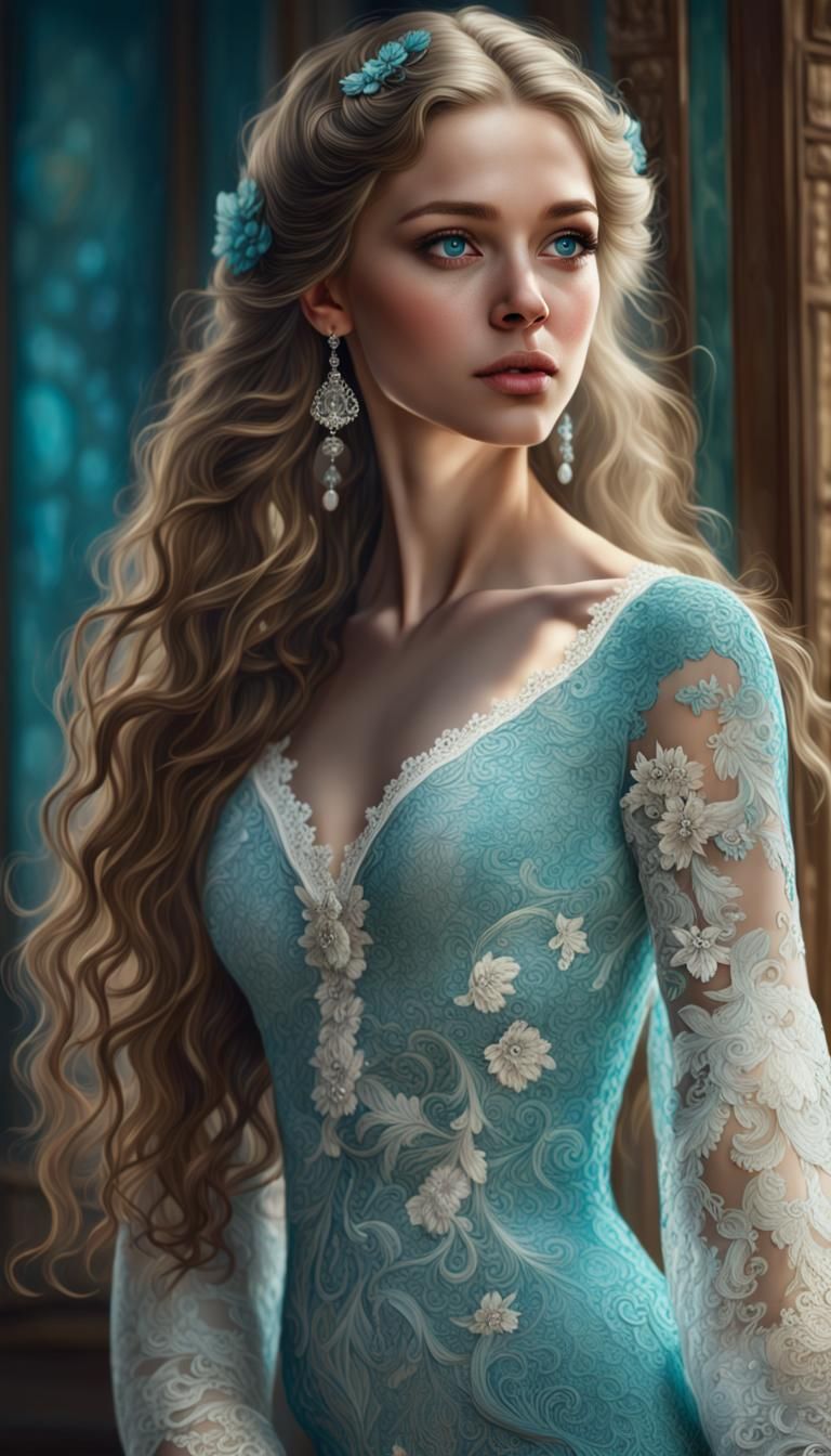 Elegant Lady in Lace Dress, Hyper-Detailed 8K Art