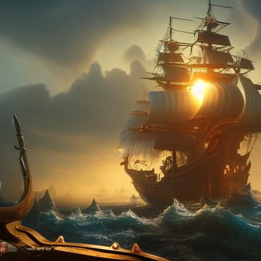 Pirate Ship with Rabbits: Detailed Matte Painting