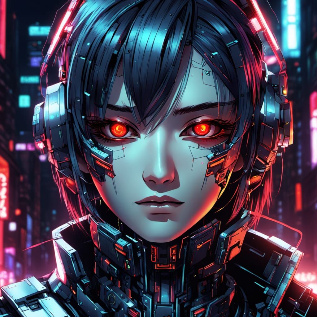 Cyberpunk Android with Neon Circuits in Anime Style