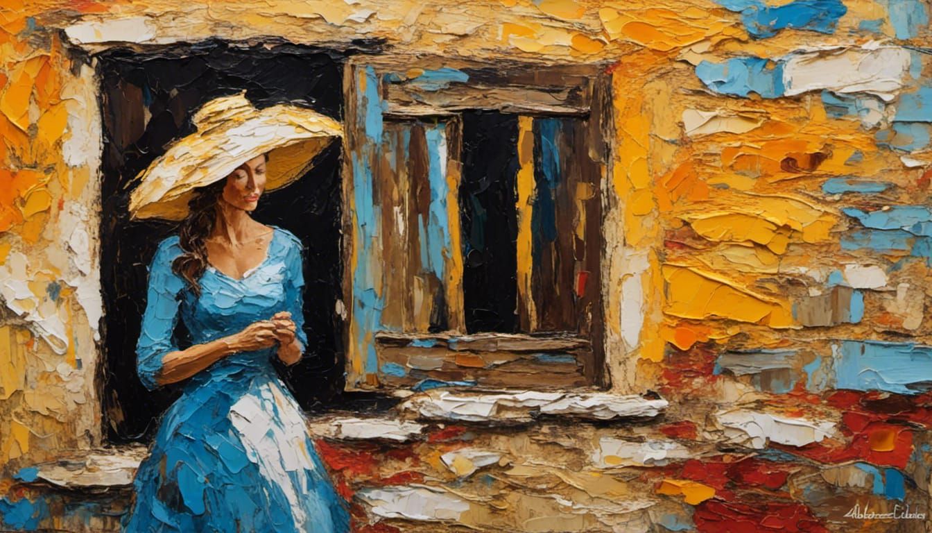 Impressionist Woman Posing by Stone Window
