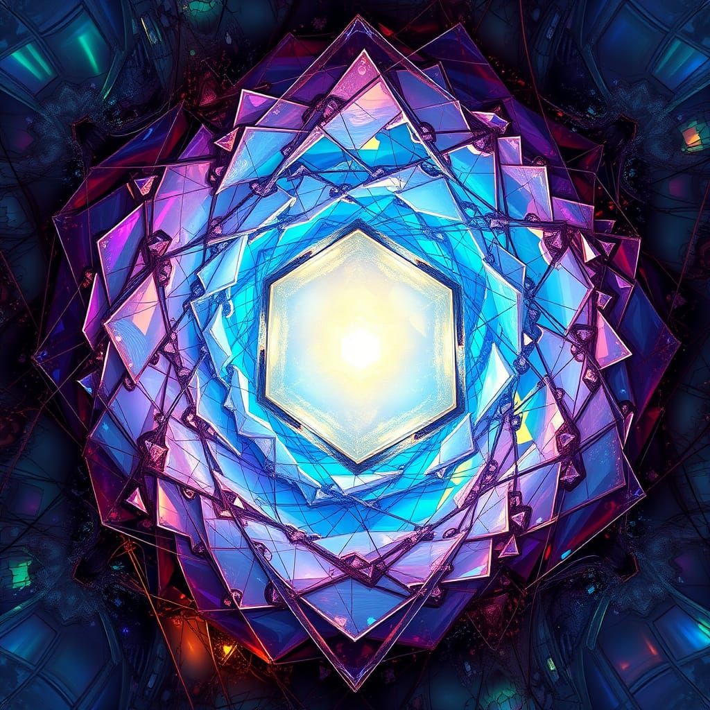 Escherian Dreamscapes: Iridescent Glass and Glowing Cubes