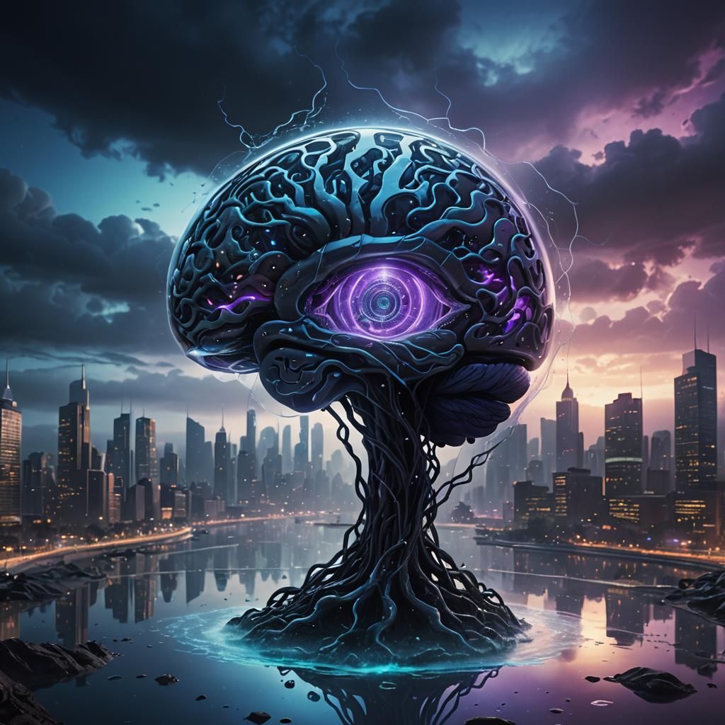 Glass A Contains Brain in Dark Fantasy Scene