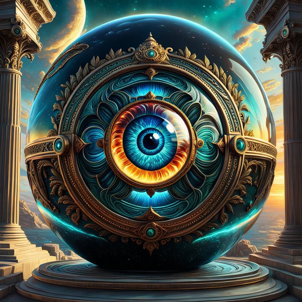 Intricate Eye in Glass Sphere, Hyperdetailed Painting