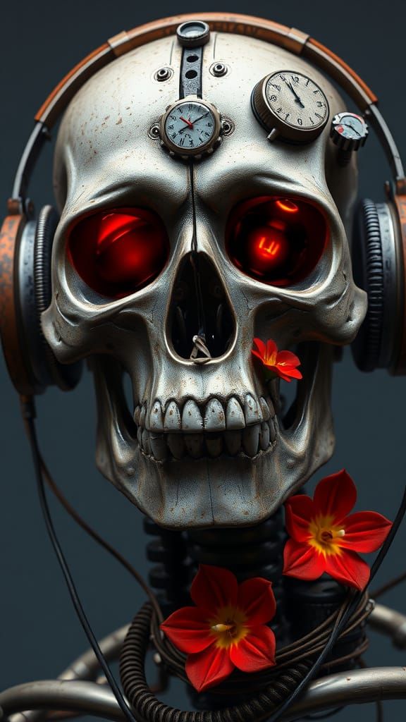 Cyberpunk Skull Portrait in Meticulously Detailed Digital Ar...