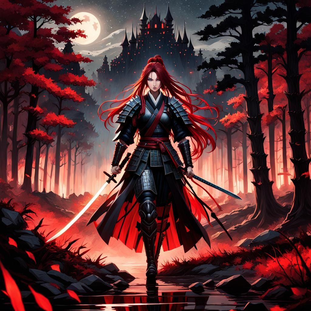 Comic art. Female samurai style warrior.