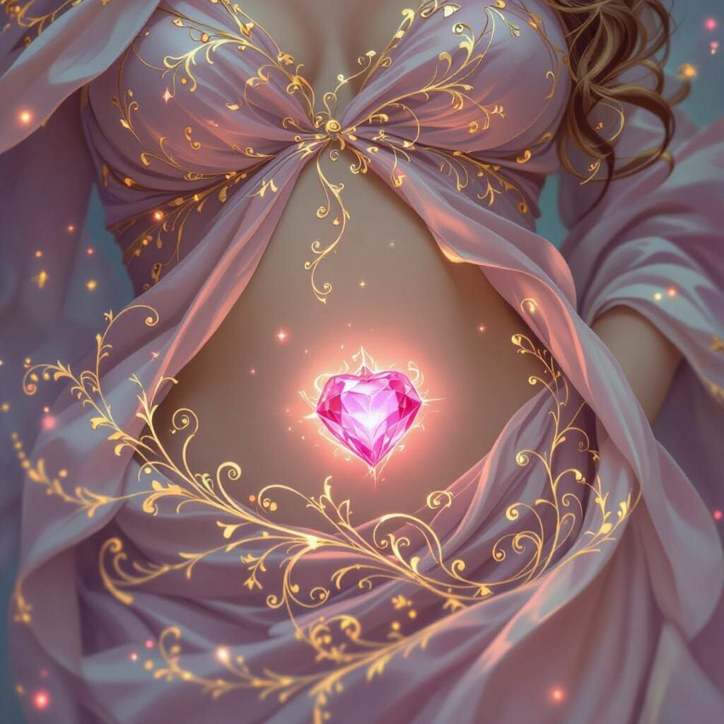 Magical Pink Gem in Navel with Golden Filigree