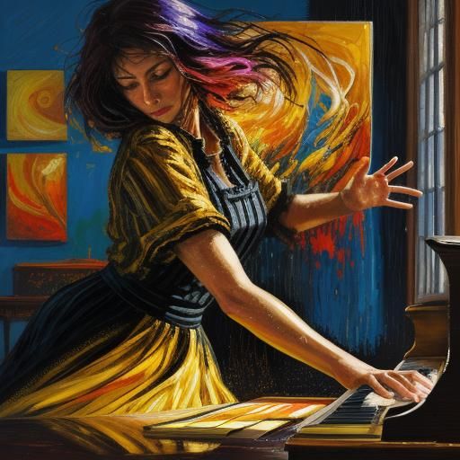 Vibrant Piano Music in Neo-Impressionist Oil Painting