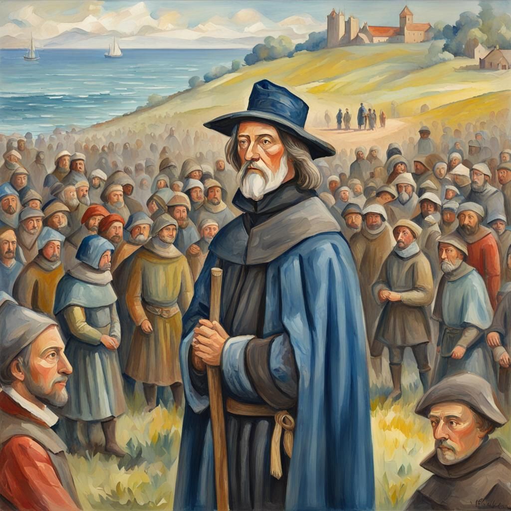 Chaucer with Pilgrims in Gouache Impressionist Style