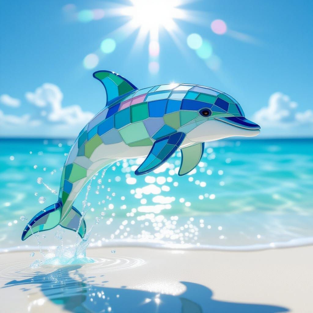 Frosted Sea Glass Dolphin Sculpture in Pastel Hues