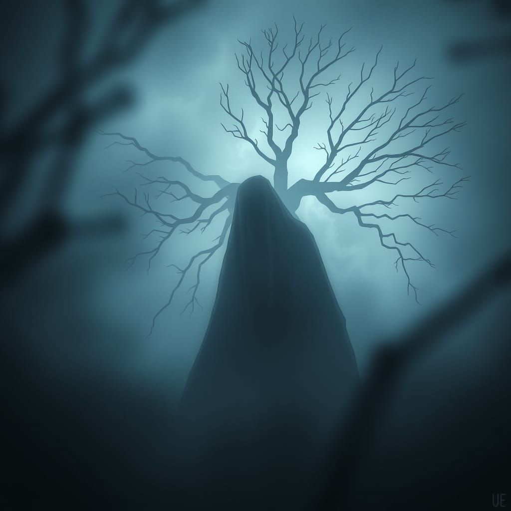 Ethereal Figure Witnessing Narrative Unfold in Dreamlike Sty...