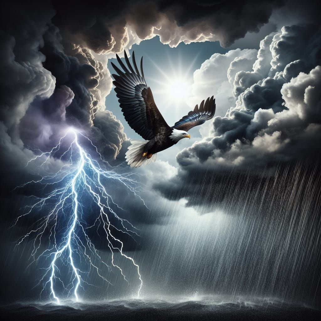 Eagle Soaring Through Stormy Skies