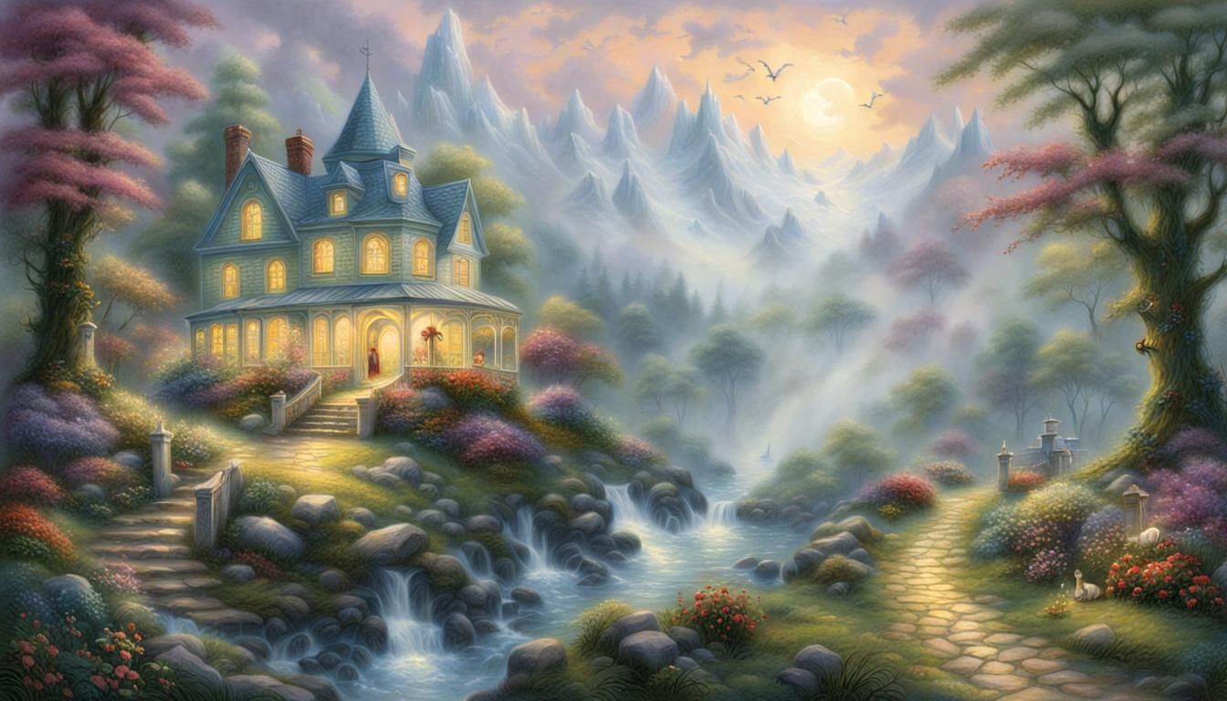 Ethereal Fantasy Scene in Kinkade Style