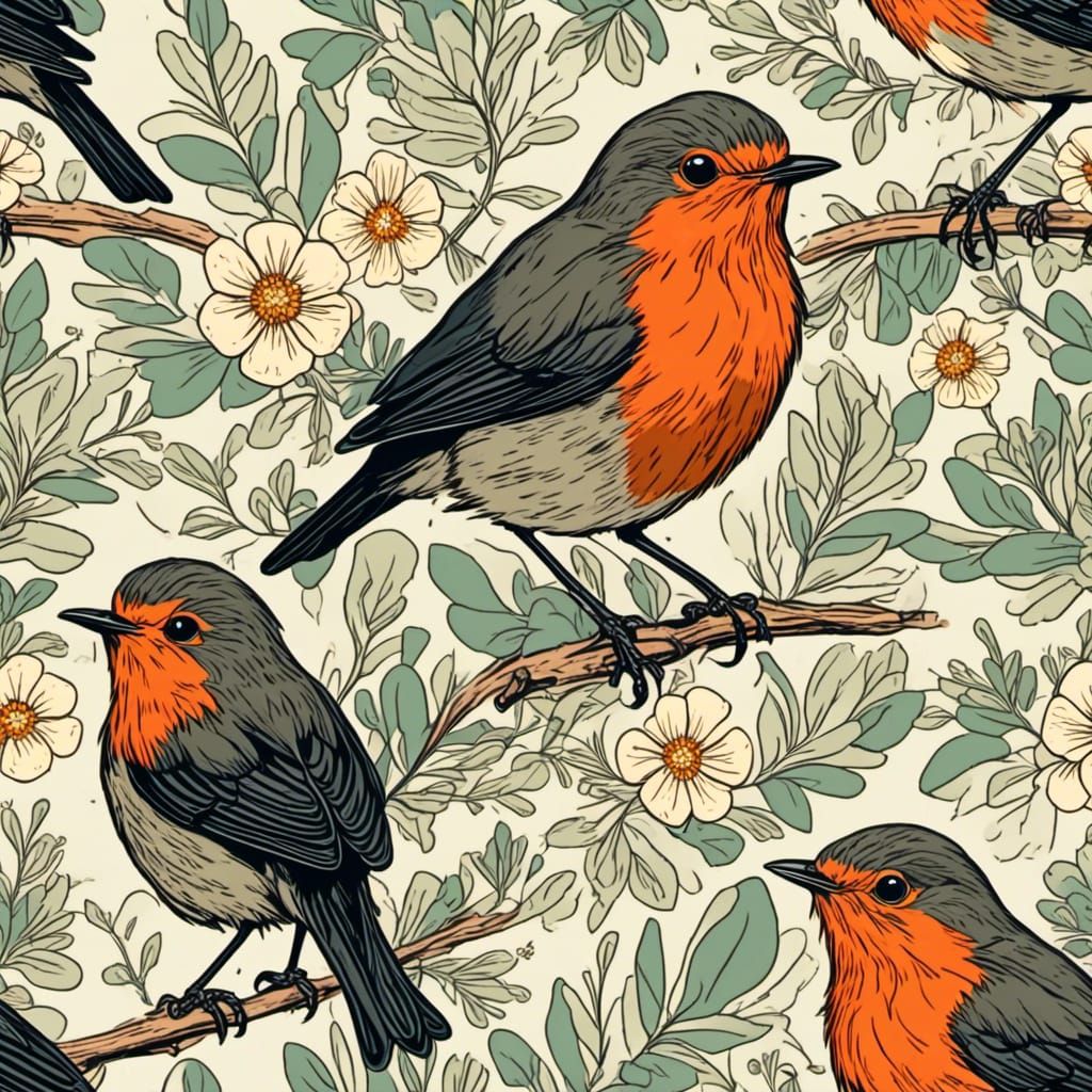 Robin Illustration in Screen Print Style