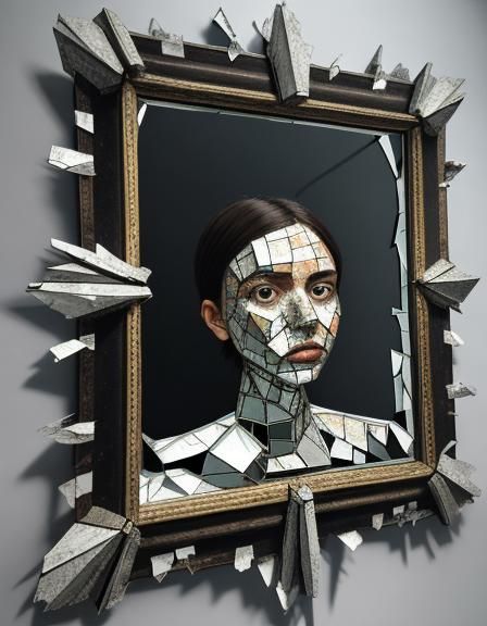 Distorted Self-Image Reflected in Shattered Mirror