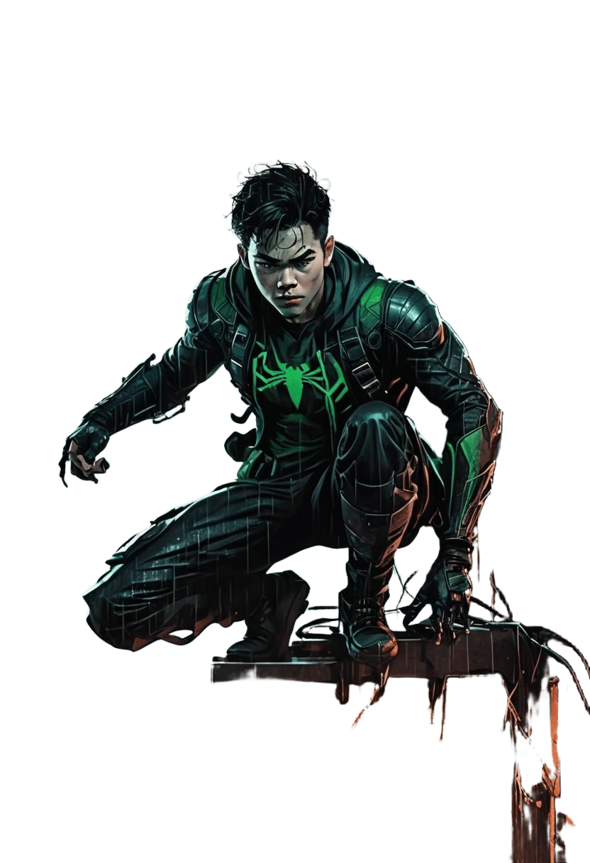 Superhero Vigilante Over Chicago in Comic Book Style