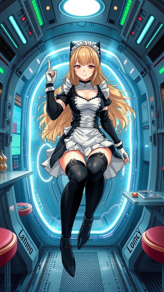 Futuristic Maid in Retro Cafe, Anime Style
