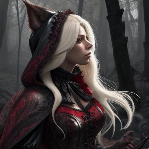 Red Riding Hood and Werewolf in Liquid Ink Style