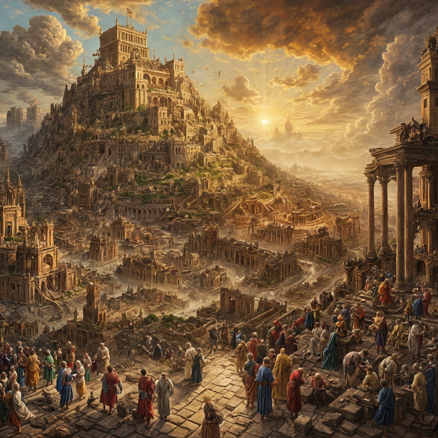 Tower of Babel Construction in Ancient City