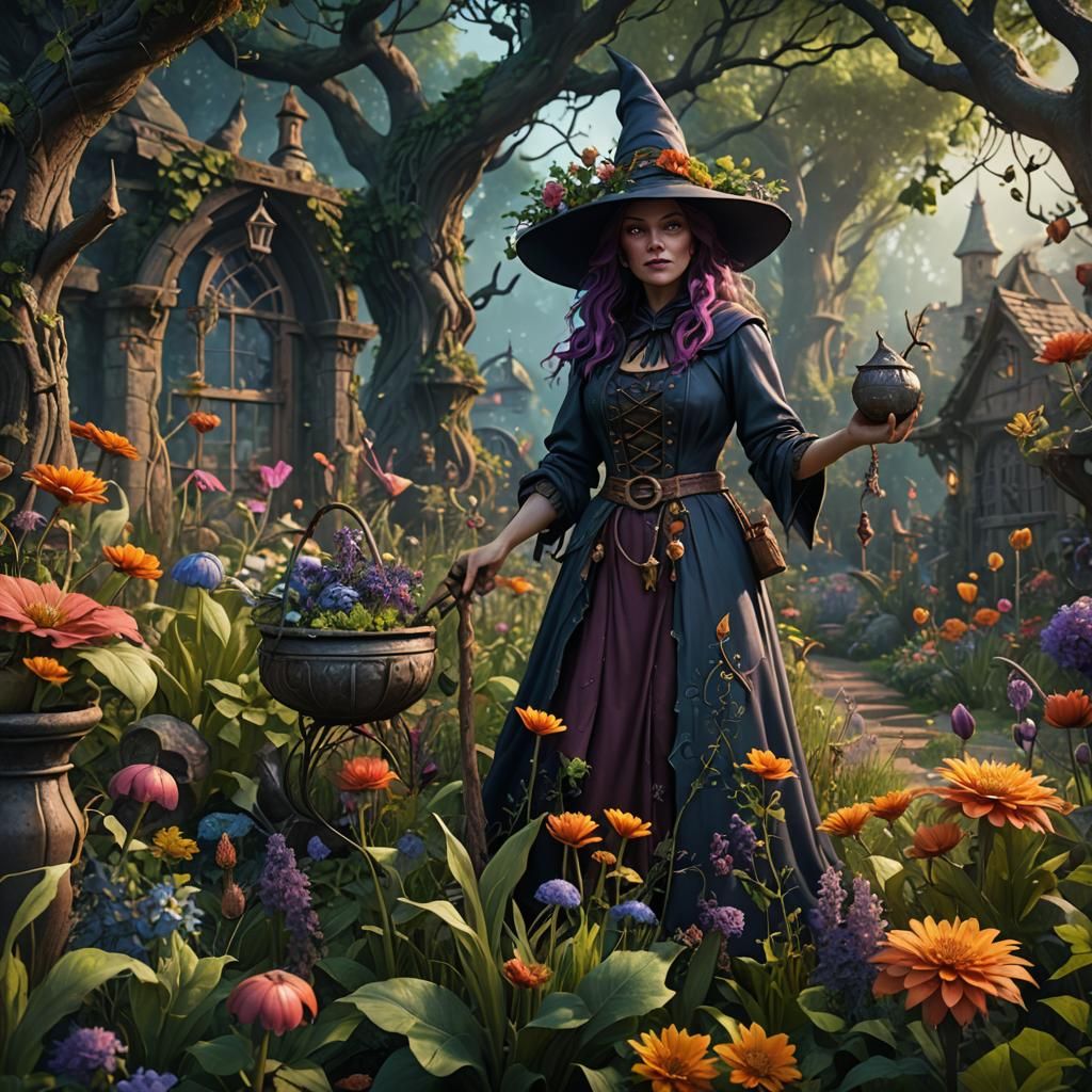 Fantastical Garden Witch Concept Art in 8K