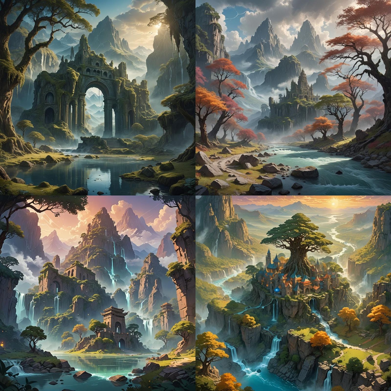 Mystical Landscape with Celestial Gate and Ancient Ruins