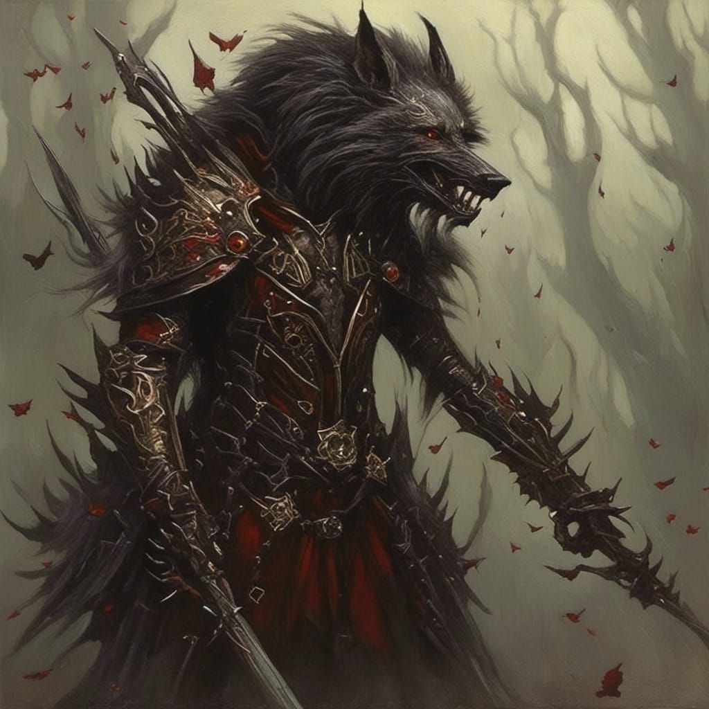 Eerie Warrior Wolf Portrait